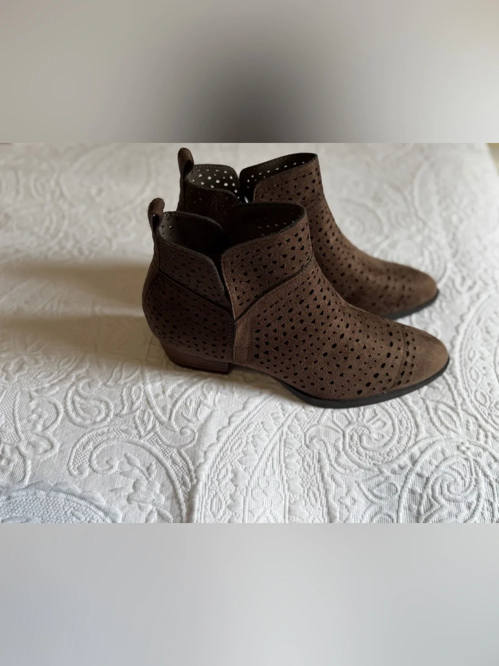 Cato Brown Perforated Suede Ankle Booties